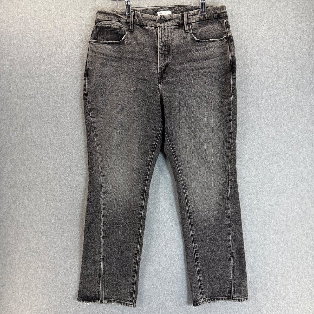 Good American Jeans Denim Straight Twist Slit Gray Black Womens Size 12 / 31